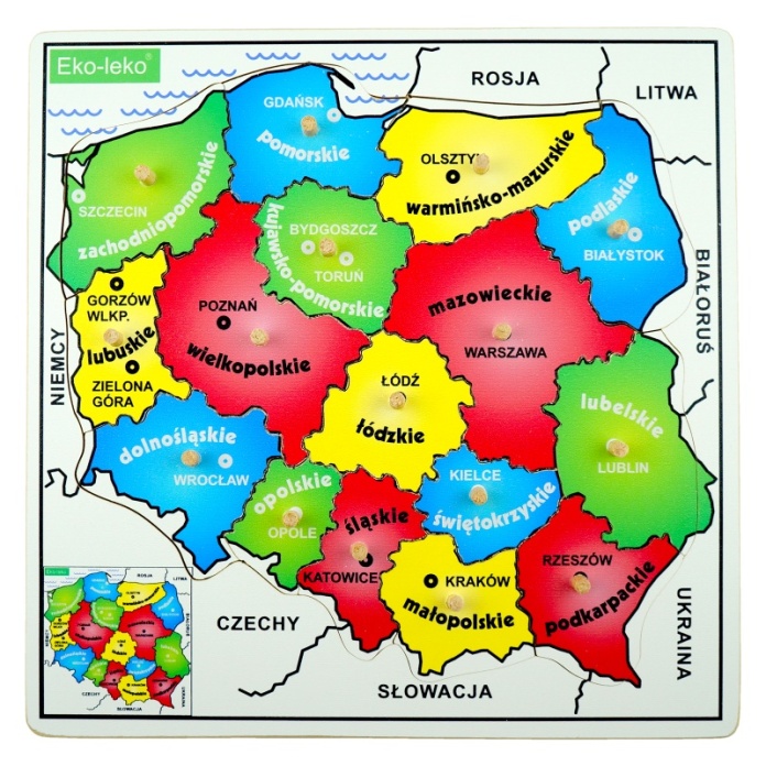 Mapa Polski drewniane puzzle dla seniora z kołeczkami